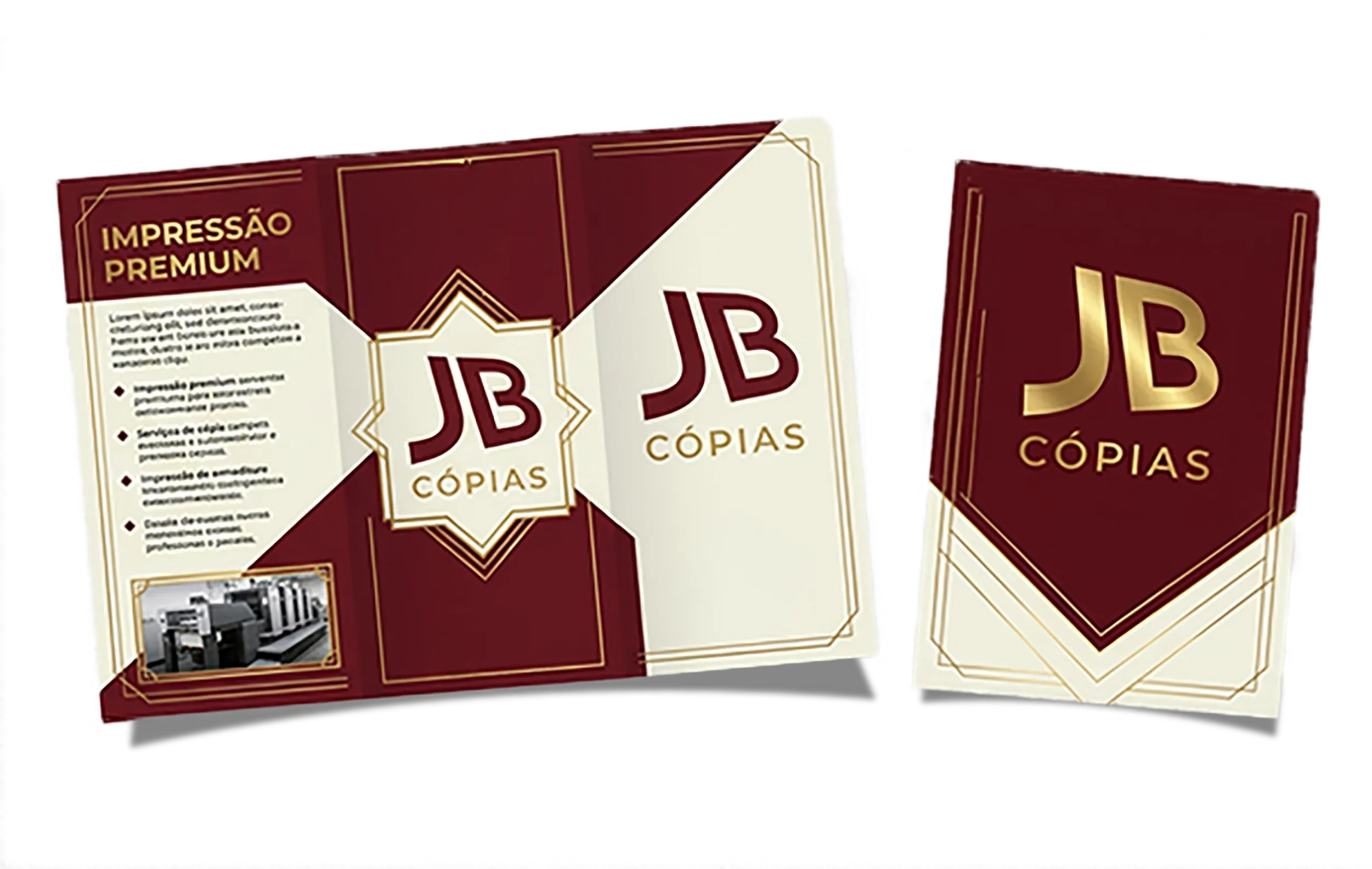 Flyers coloridos impressos pela JB Cópias sobre a bancada da gráfica
